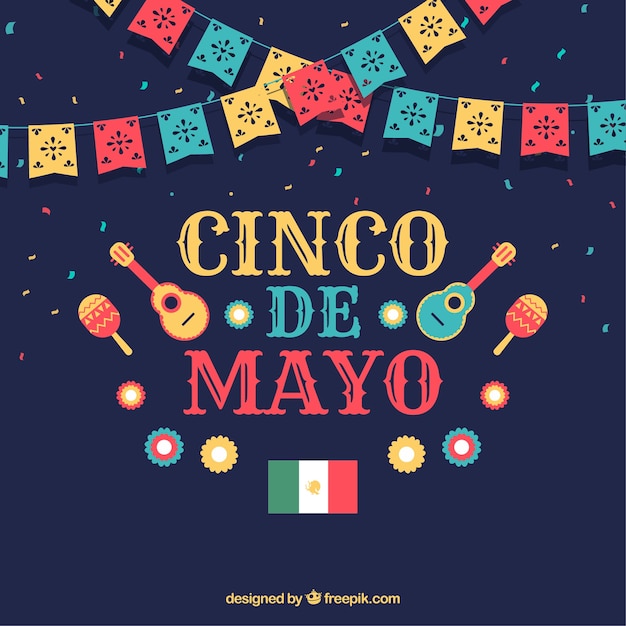 Cinco de mayo sfondo con strumenti e gagliardetti