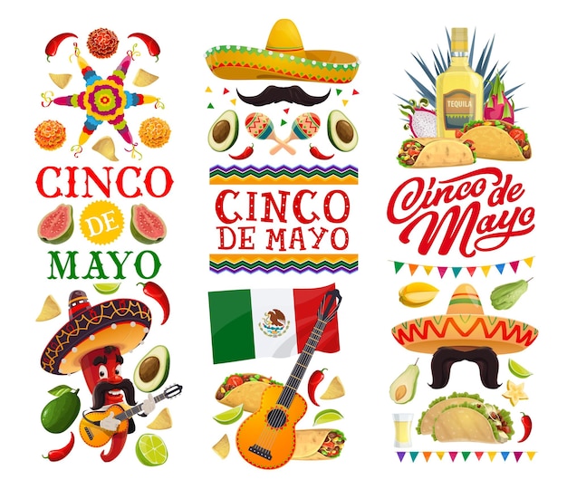 Cinco de mayo banners with mexican food and chilli