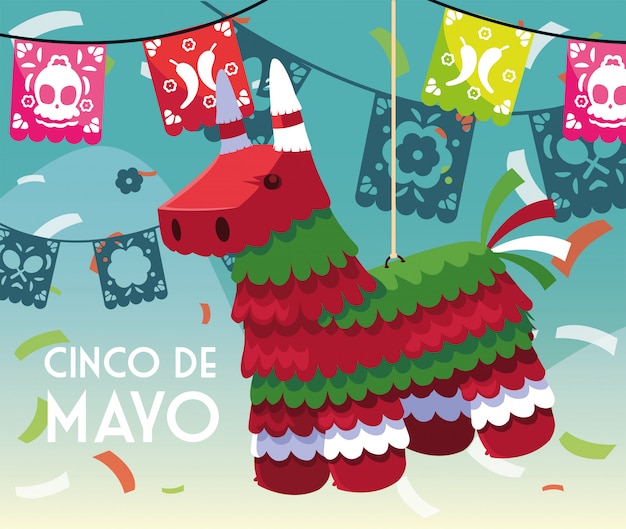 Cinco de mayo card of greeting with mexican party pinata