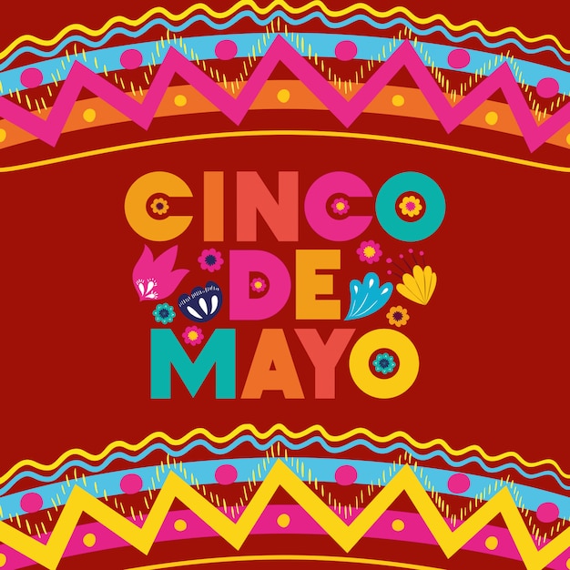 Синко де майо открытка с цветочной и текстурной рамкой