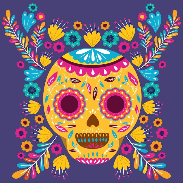 Cinco de mayo card with flowers and skull mask