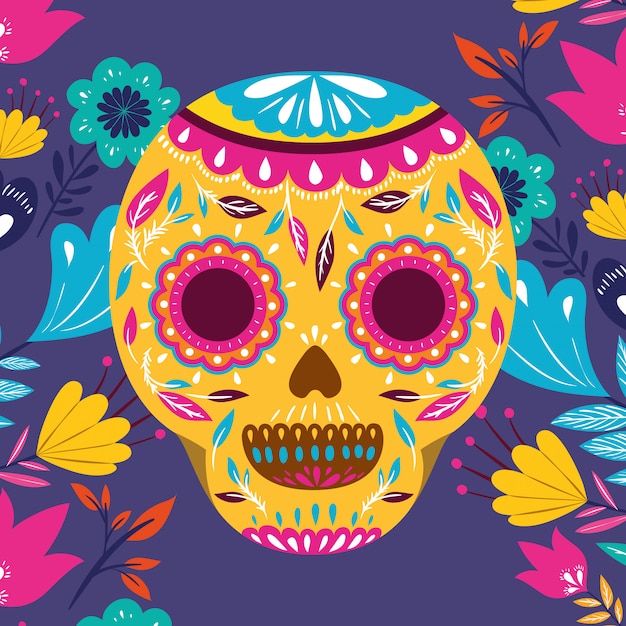 Cinco de mayo card with flowers and skull mask