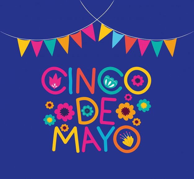 Cinco de mayo card with garlands and flowers