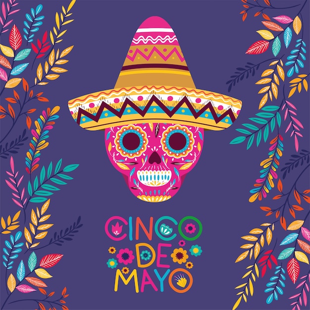 Cinco de mayo card with skull and hat