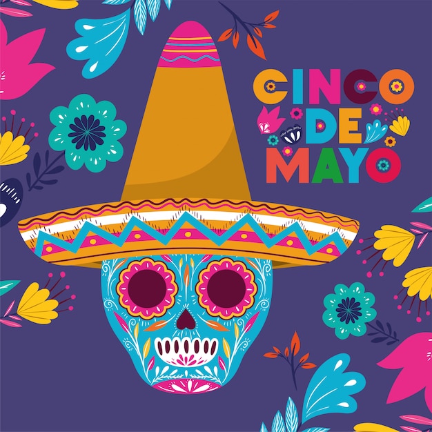 Cinco de mayo card con teschio e cappello