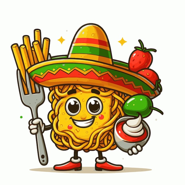 Празднование Cinco de Mayo Карикатура Мексиканская еда Иллюстрация