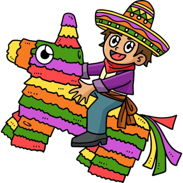 Cinco de Mayo Child Riding Pinata Cartoon Clipart