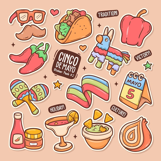 Vector cinco de mayo cute doodle vector sticker collection