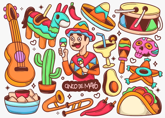 シンコ ・ デ ・ マヨ落書き手描きの背景コレクション