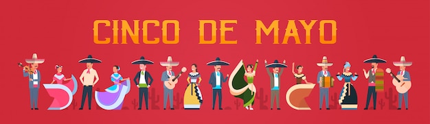 Festival cinco de mayo con persone messicane in abiti tradizionali musicisti