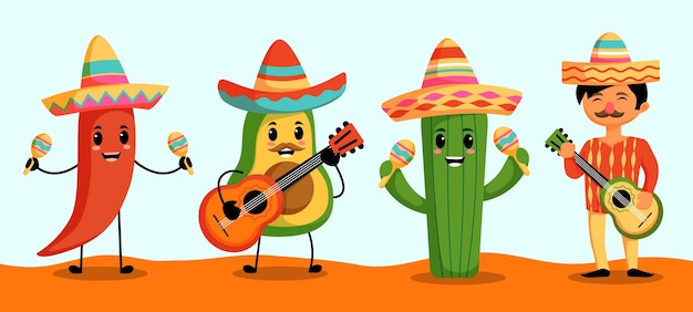 Set di caratteri per la festa di cinco de mayo