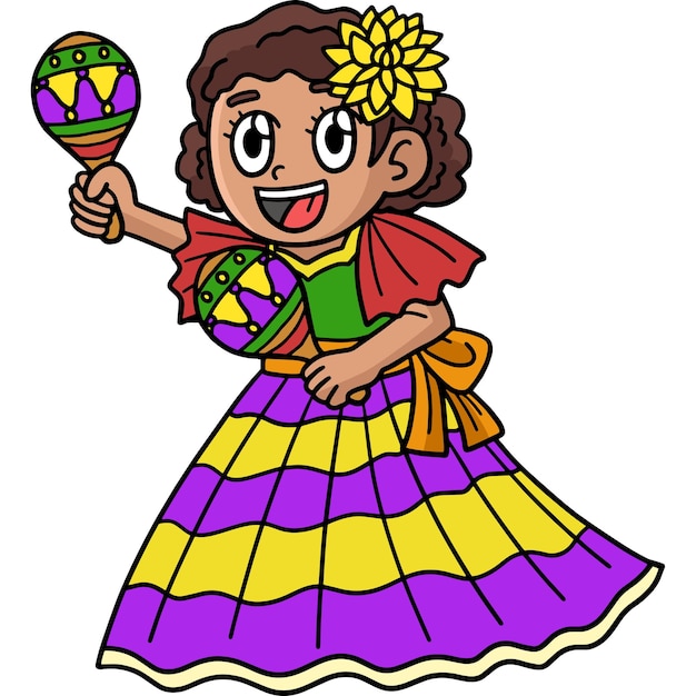 Cinco de Mayo Girl with Maracas Cartoon Clipart
