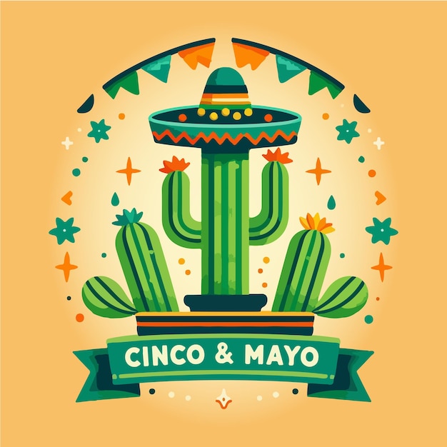 Cinco De Mayo Greetings Vector with Green Cactus (シンコ・デ・メイオ・グリーティング・ベクトル・ウィズ・グリーン・カクタス)