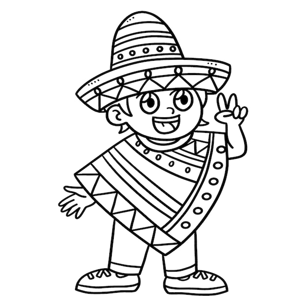 Cinco de Mayo Happy Mexican Boy Isolated Coloring