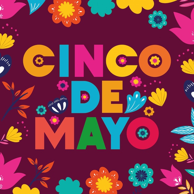 Cinco de mayo kaart met floraal frame