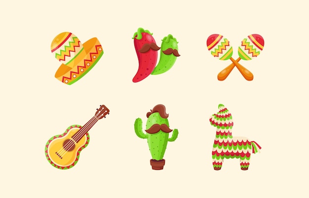 Cinco De Mayo Leuke Iconen Set