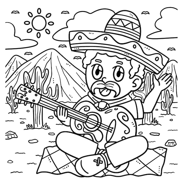 Cinco de Mayo Man Playing Guitar Coloring Page