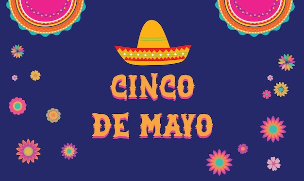 Cinco De Mayo 5월 5일 멕시코 연방 공휴일 Fiesta 배너 및 깃발 꽃이 있는 포스터 디자인