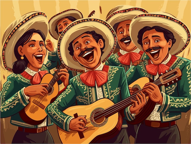 Cinco de Mayo Mexicaanse feestdag Illustratie van Mariachi-zangers die sombrero AI dragen