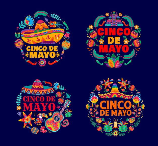 Vector cinco de mayo mexicaanse feestronde emblemen