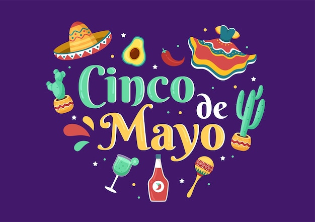 Cinco de Mayo 멕시코 휴일 축하 만화 스타일 일러스트레이션