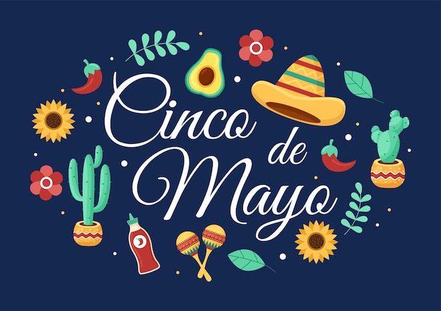 Cinco de Mayo 멕시코 휴일 축하 만화 스타일 일러스트레이션