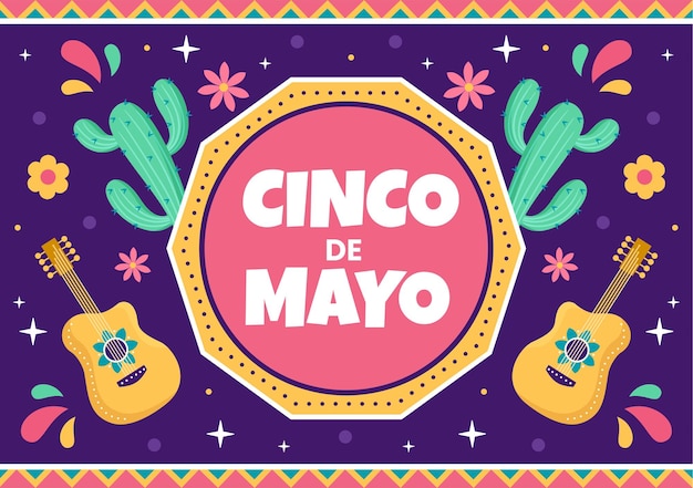 Cinco de Mayo Mexican Holiday Celebration Cartoon Style Illustration