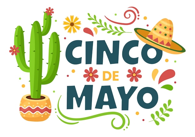 Cinco de Mayo 멕시코 휴일 축하 만화 스타일 일러스트레이션