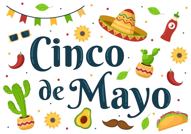 Cinco de Mayo 멕시코 휴일 축하 만화 스타일 일러스트레이션