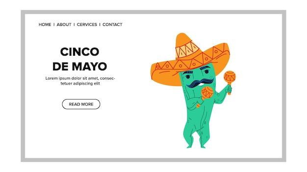 Cinco de Mayo 멕시코 휴가. 파티 멕시코 신코. 축제 전단지 캐릭터 웹 플랫 만화 일러스트 레이션