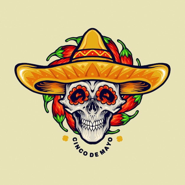 Vector cinco de mayo mexican skull sombrero illustrations