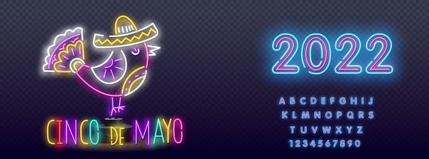 Cinco de mayo neon sign, bright signboard. mexico logo, emblem.   realistic isolated neon sign of cinco de mayo