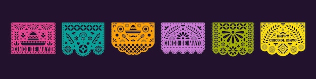 Вектор Шаблон cinco de mayo papel picado