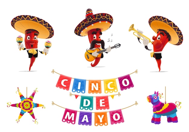 Cinco de Mayo перец пиньята папель пикадо флаги