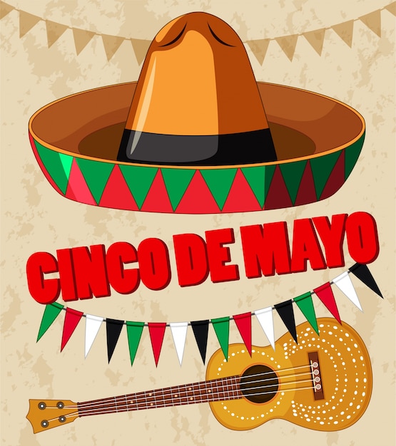 ギターと帽子を使ったCinco de Mayoのポスターデザイン