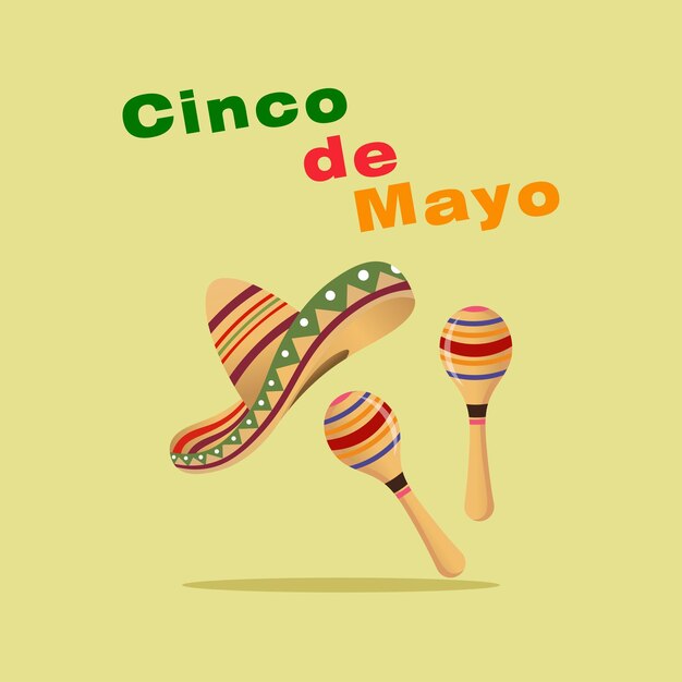 Cinco de mayo poster versierd met sombrero hoed en maracas