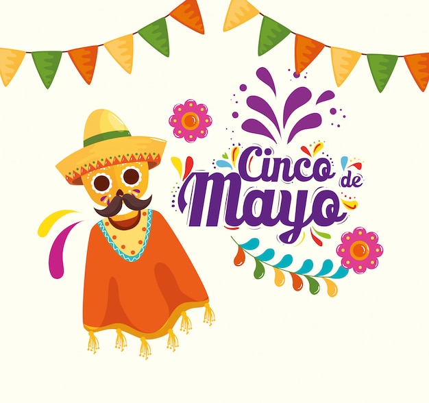 Poster di cinco de mayo con ornamenti teschio