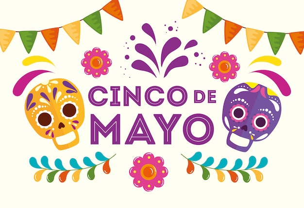 Poster di cinco de mayo con teschi e ornamenti