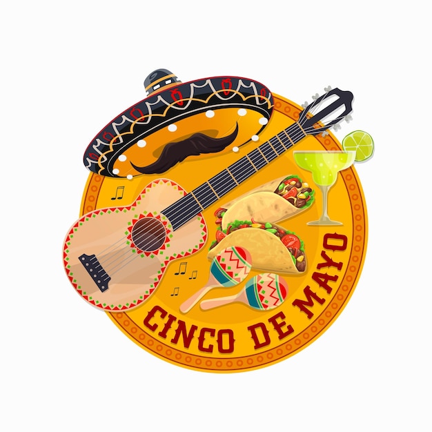 Cinco de Mayo round banner with traditional mexican sombrero hat