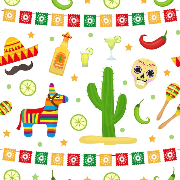 Cinco de mayo seamless pattern vacanze messicane infinite texture di sfondo illustrazione vettoriale