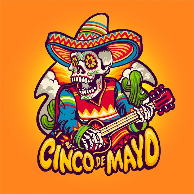 Vettore personaggio cranio di cinco de mayo