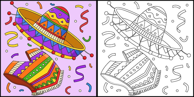 Иллюстрация cinco de mayo sombrero и poncho