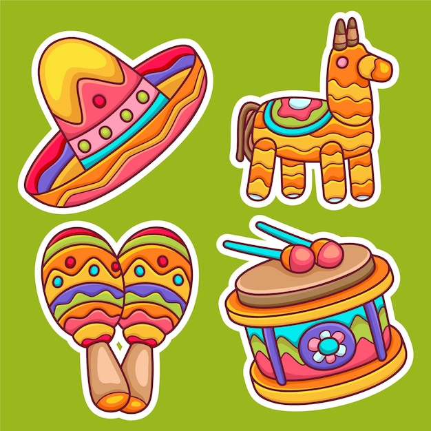 Cinco de mayo sticker pictogrammen handgetekende kleurplaat vector