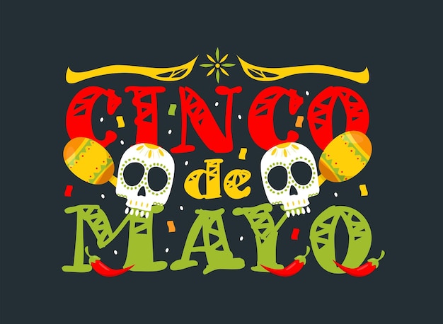 Vector cinco de mayo-tekst met schedelelement