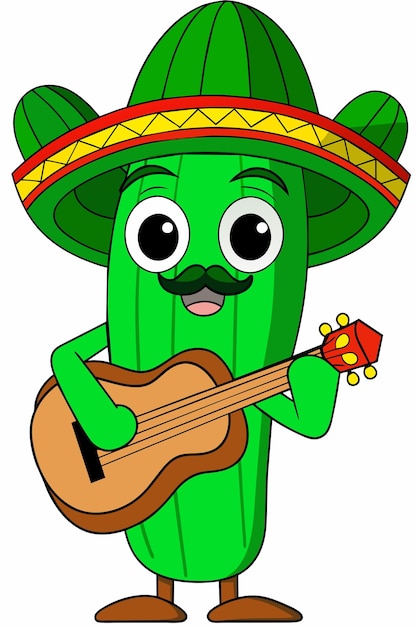 Cinco de mayo themed cactus playing guitar vector