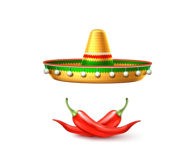 cinco de mayo traditionele mexicaanse sombrero hoed chilipeper