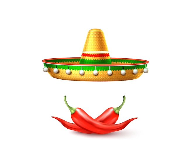 Cinco de mayo traditionele mexicaanse sombrero hoed chilipeper