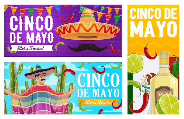 Bandiere vettoriali cinco de mayo vacanze messicane