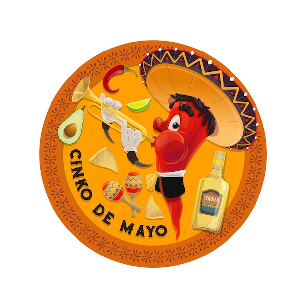 Cinco de Mayo vector icoon mariachi jalapenos