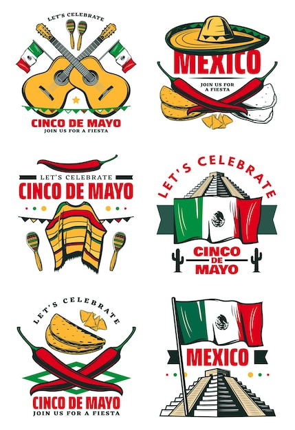 Cinco de mayo vector retro sketch mexican icons